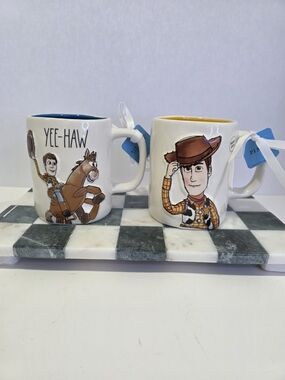 NWT Rae Dunn x Disney Pixar Toy Story Mug Set Woody & Bullseye Yee-Haw Deputy.